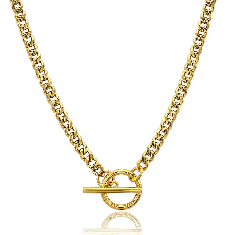 Stainless Steel Cuban Chain Necklace, Military Jewelry, Thick Clavicle Chain Necklaces for Women & Men, By MUJER