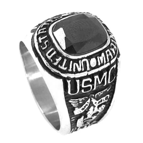 Black Zircon, UNITED STATES MARINE CORPS, Stainless Steel Ring…Great For A Marine Biker