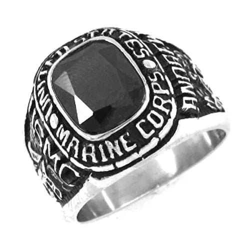 Black Zircon, UNITED STATES MARINE CORPS, Stainless Steel Ring…Great For A Marine Biker