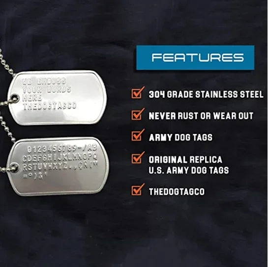 Stainless Steel Dog Tag, Military Set of 2 Personalized Necklaces, Army Style with Ball Chain Silencers, Custom Made Necklaces