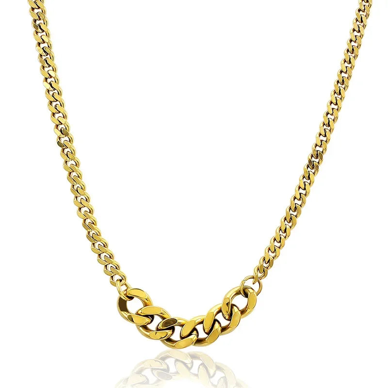 Stainless Steel Cuban Chain Necklace, Military Jewelry, Thick Clavicle Chain Necklaces for Women & Men, By MUJER