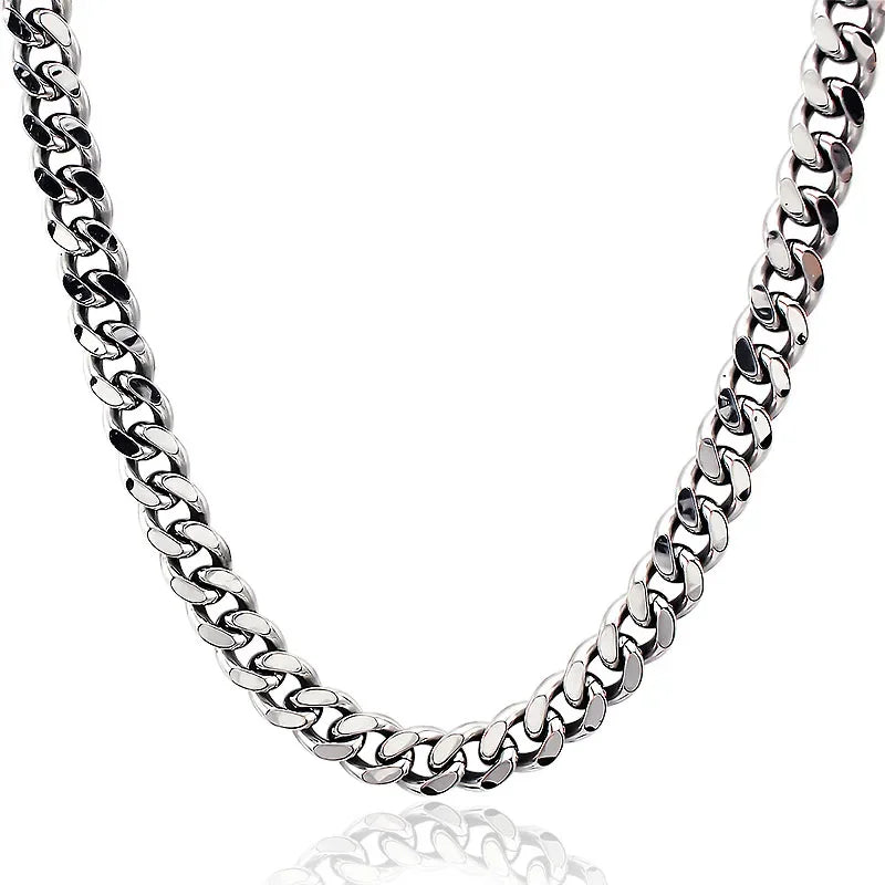 Stainless Steel Cuban Chain Necklace, Military Jewelry, Thick Clavicle Chain Necklaces for Women & Men, By MUJER