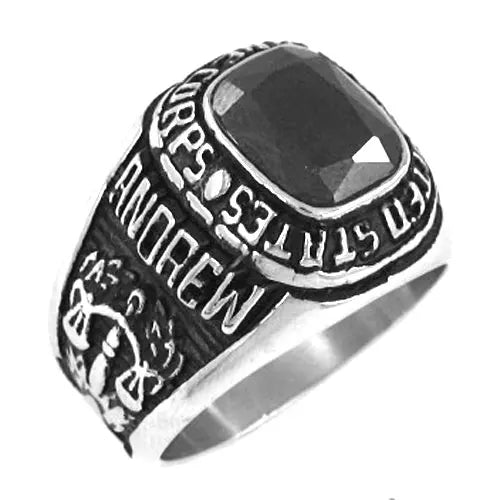 Black Zircon, UNITED STATES MARINE CORPS, Stainless Steel Ring…Great For A Marine Biker