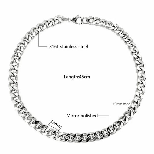 Stainless Steel, Cuban Chain Necklace for Women & Men