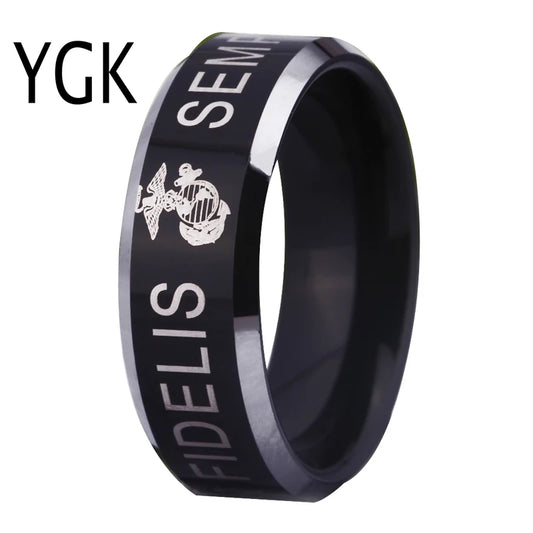 YGK, United States MARINE CORPS,USA  Semper Fidelis Tungsten Military Ring