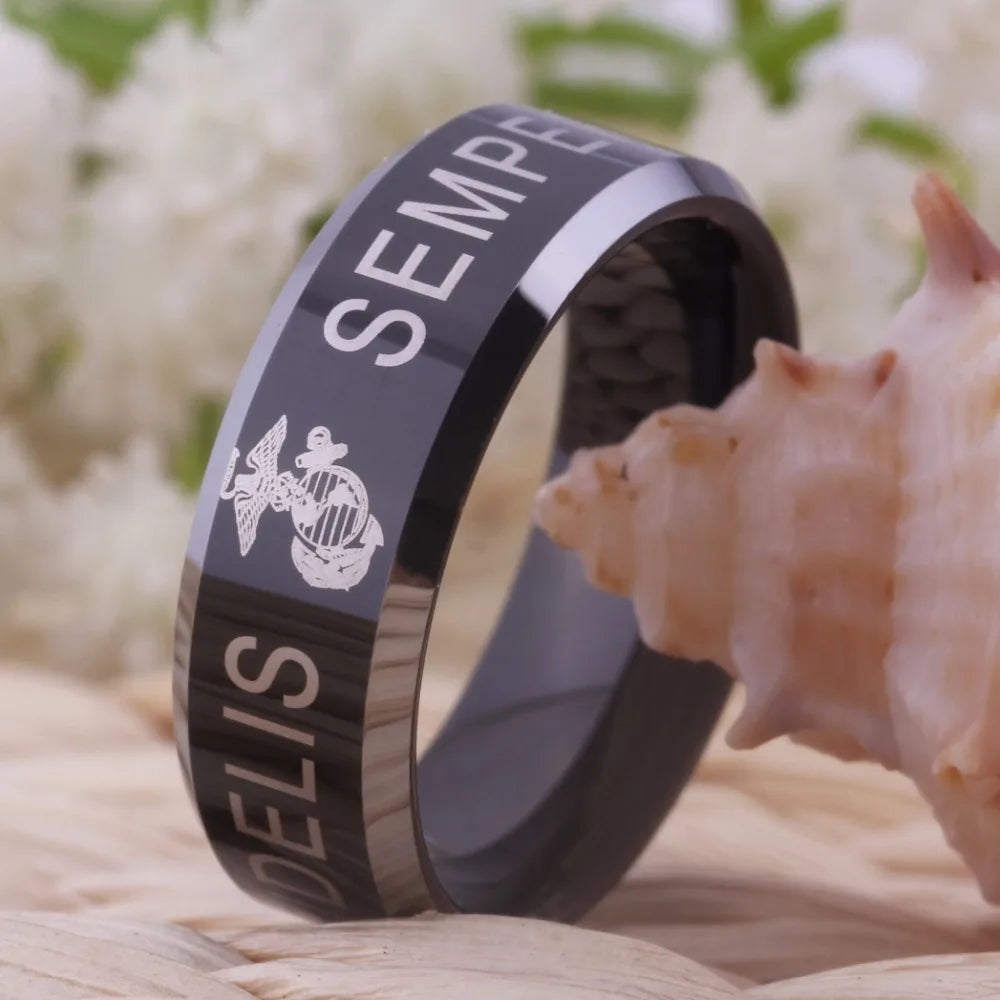 YGK, United States MARINE CORPS,USA Semper Fidelis Tungsten Military Ring