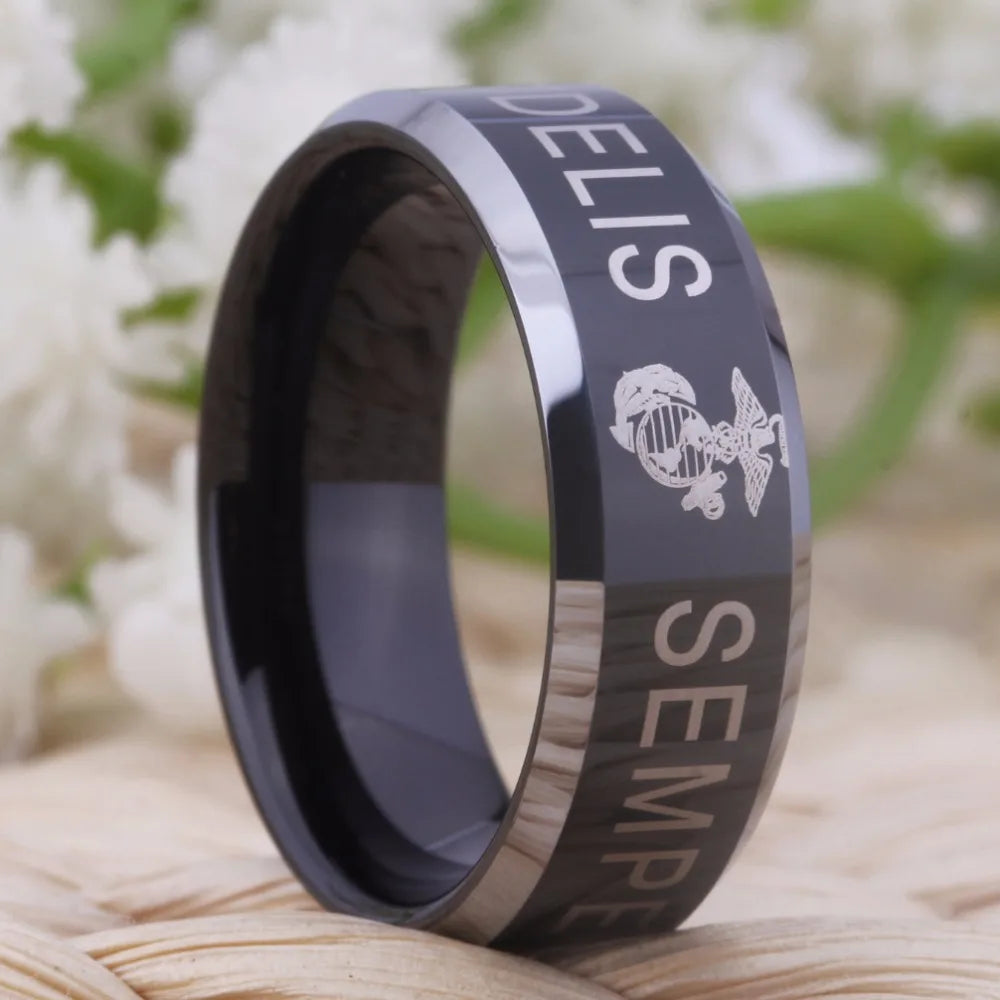 YGK, United States MARINE CORPS,USA Semper Fidelis Tungsten Military Ring
