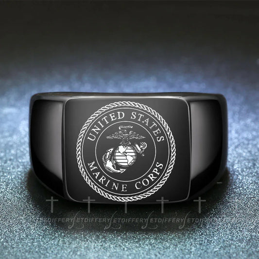 Stainless Steel, US Army Military Veteran Ring For Men, Cool Custom Engraved Signet Ring