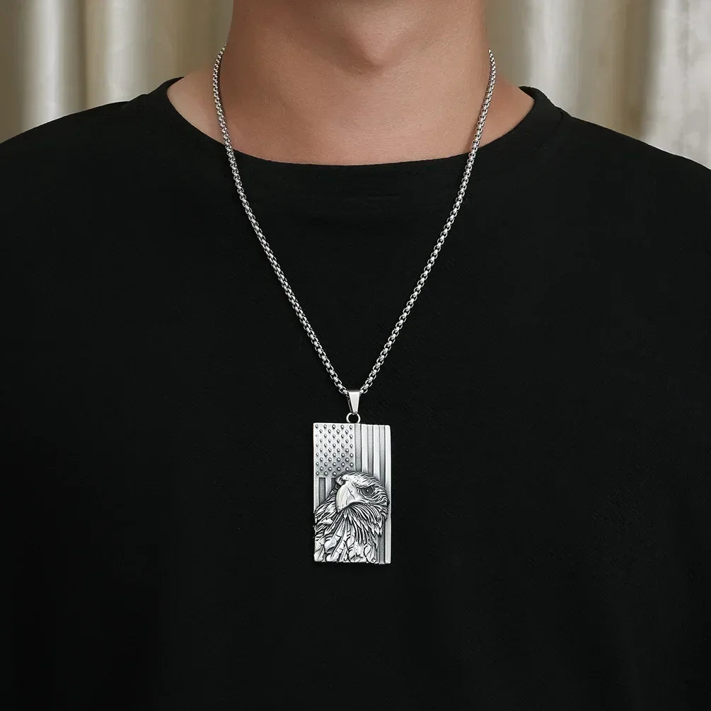 Starry Stripe Flag, US Stainless Steel Military Tag Necklace, For Men