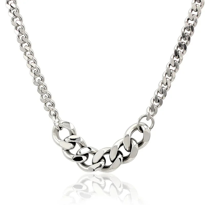 Stainless Steel Cuban Chain Necklace, Military Jewelry, Thick Clavicle Chain Necklaces for Women & Men, By MUJER