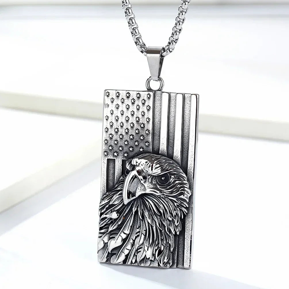 Starry Stripe Flag, US Stainless Steel Military Tag Necklace, For Men
