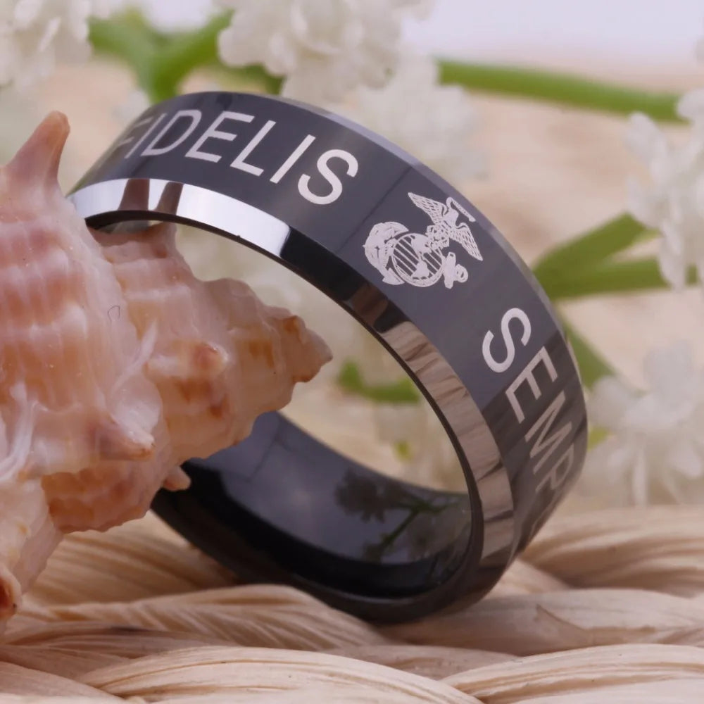 YGK, United States MARINE CORPS,USA Semper Fidelis Tungsten Military Ring