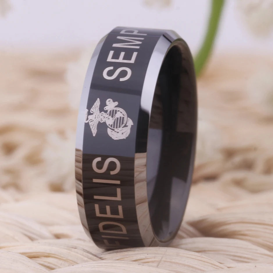 YGK, United States MARINE CORPS,USA Semper Fidelis Tungsten Military Ring