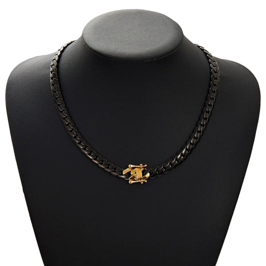 Tactical Weave Jewelry Set, Black Titanium Chain & Bracelet, Military-Grade Coating