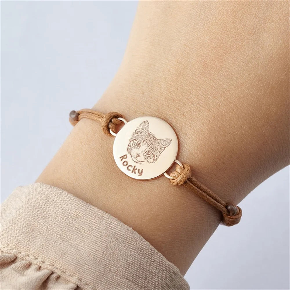 Adjustable, Leather, Custom Pet Lover Photo Bracelet