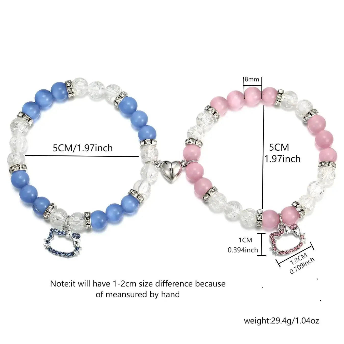 His & Hers, Blue and Pink, Cute, Cat Heart Shaped Bracelets