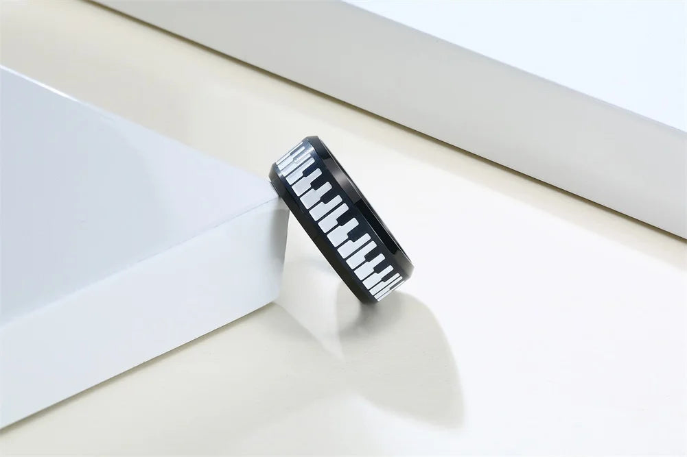 UNIQUE, Unisex, Stainless Steel, Flat Profile, Two Tone Keyboard Ring
