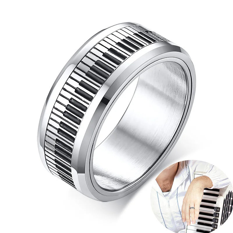 UNIQUE, Unisex, Stainless Steel, Flat Profile, Two Tone Keyboard Ring
