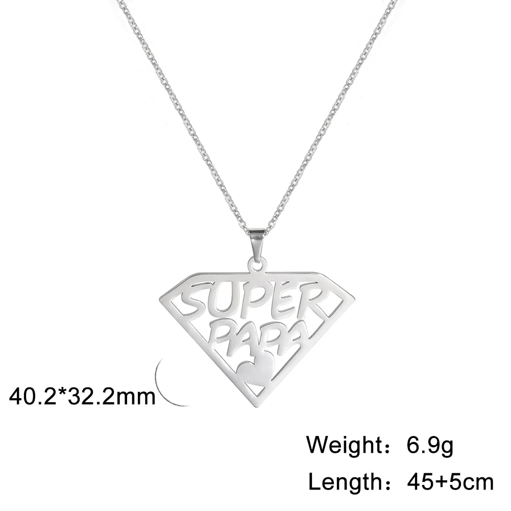 Cazador'S, "Super Papa/Mama", Stainless Steel Pendant Necklace for Men & Woman