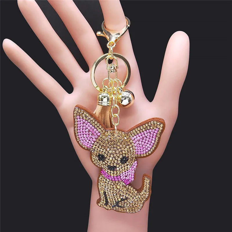 High Fashion, Chihuahua Dog Crystal Keychain Bag, by, Mujer
