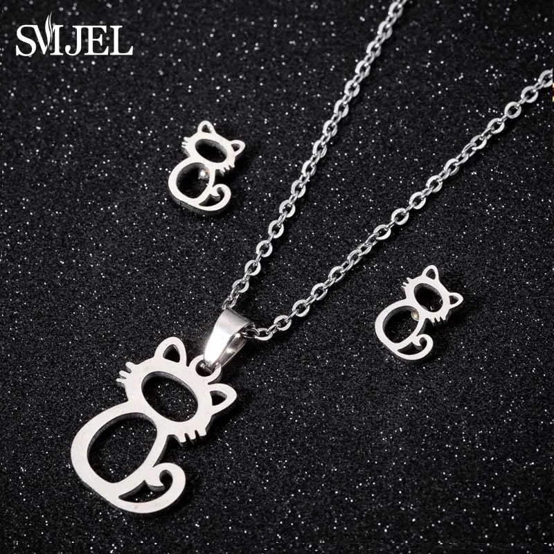 Stainless Steel, Paw Necklace Earrings for Women, Fashion By, SMJEL