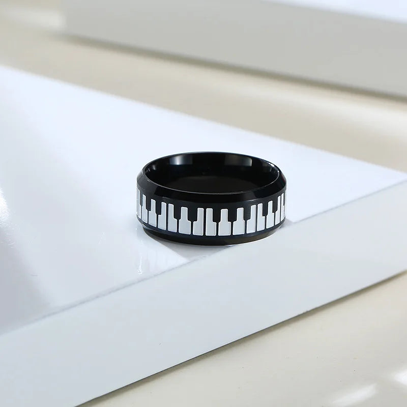 UNIQUE, Unisex, Stainless Steel, Flat Profile, Two Tone Keyboard Ring