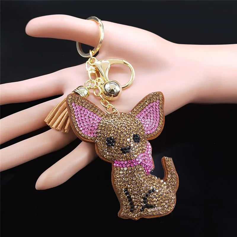 High Fashion, Chihuahua Dog Crystal Keychain Bag, by, Mujer