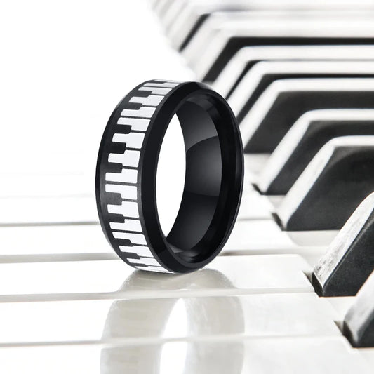 UNIQUE, Unisex, Stainless Steel, Flat Profile, Two Tone Keyboard Ring