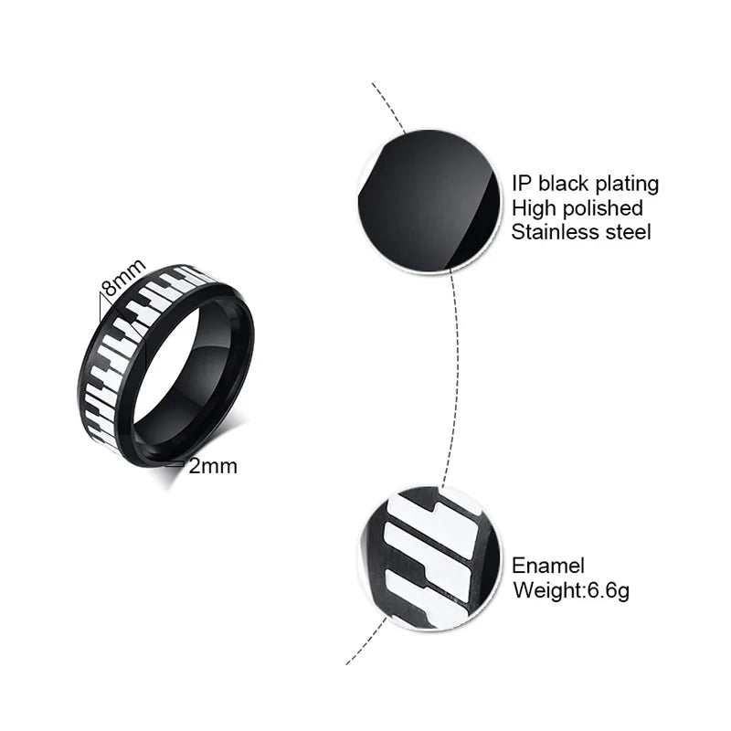 UNIQUE, Unisex, Stainless Steel, Flat Profile, Two Tone Keyboard Ring