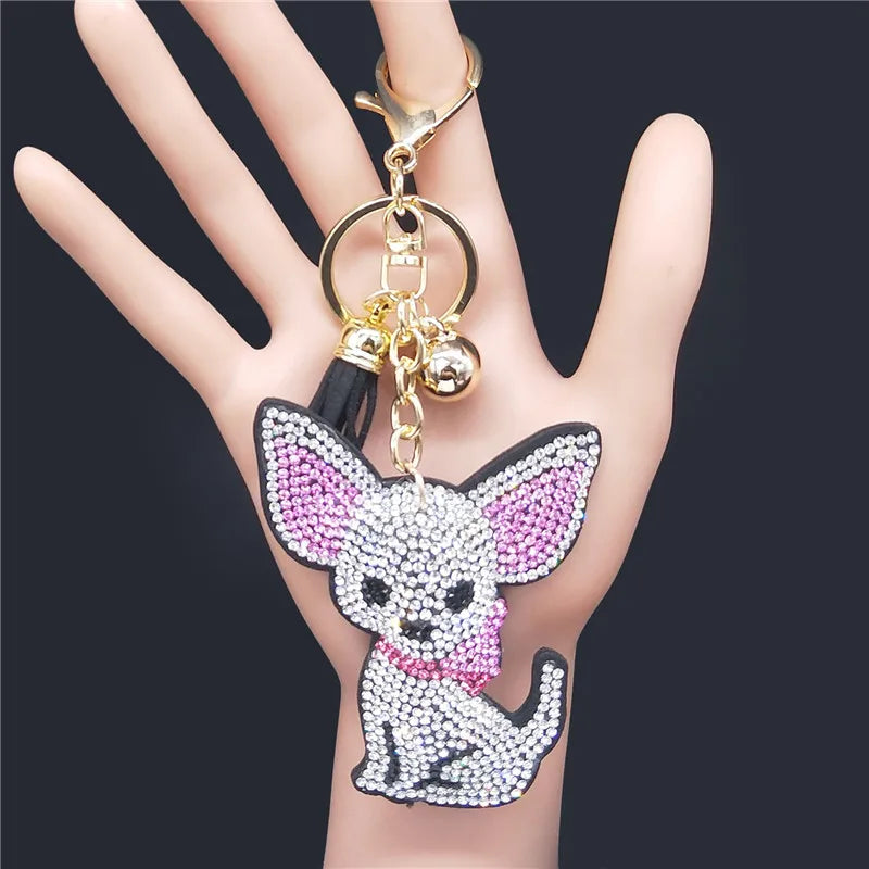 High Fashion, Chihuahua Dog Crystal Keychain Bag, by, Mujer