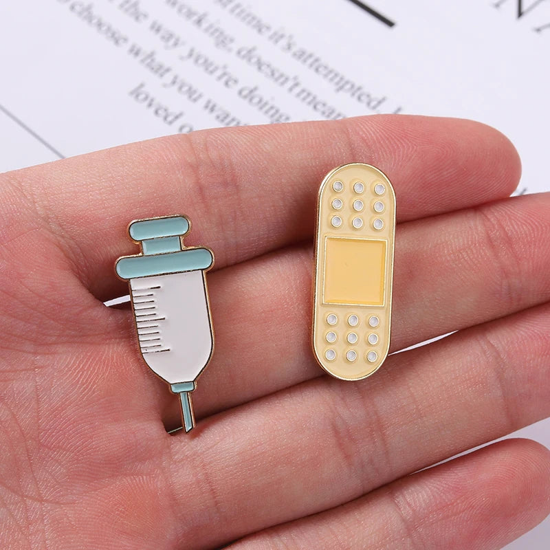 Medical Enamel Pins, Metal Syringe & Bandage, Jewelry Gifts for Doctor Or Nurse