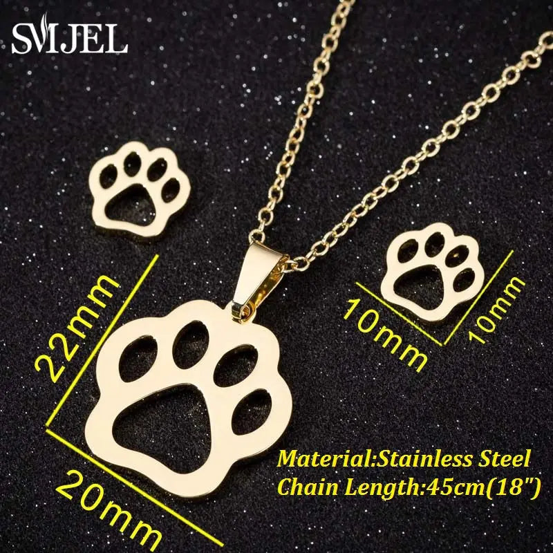 Stainless Steel, Paw Necklace Earrings for Women, Fashion By, SMJEL