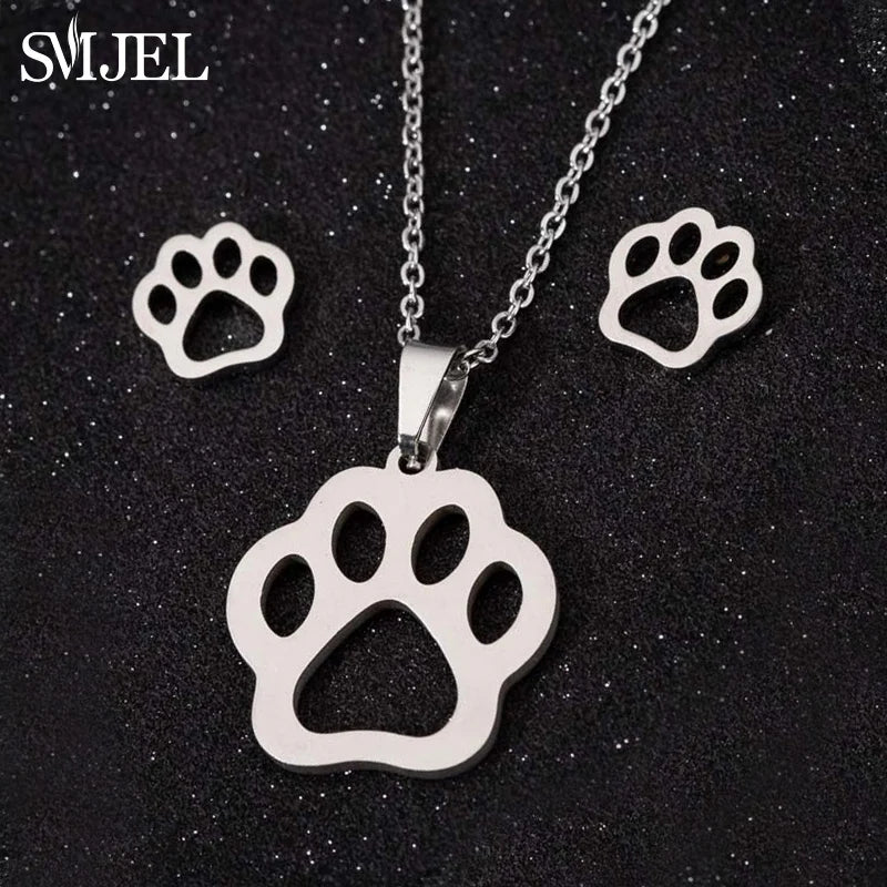 Stainless Steel, Paw Necklace Earrings for Women, Fashion By, SMJEL