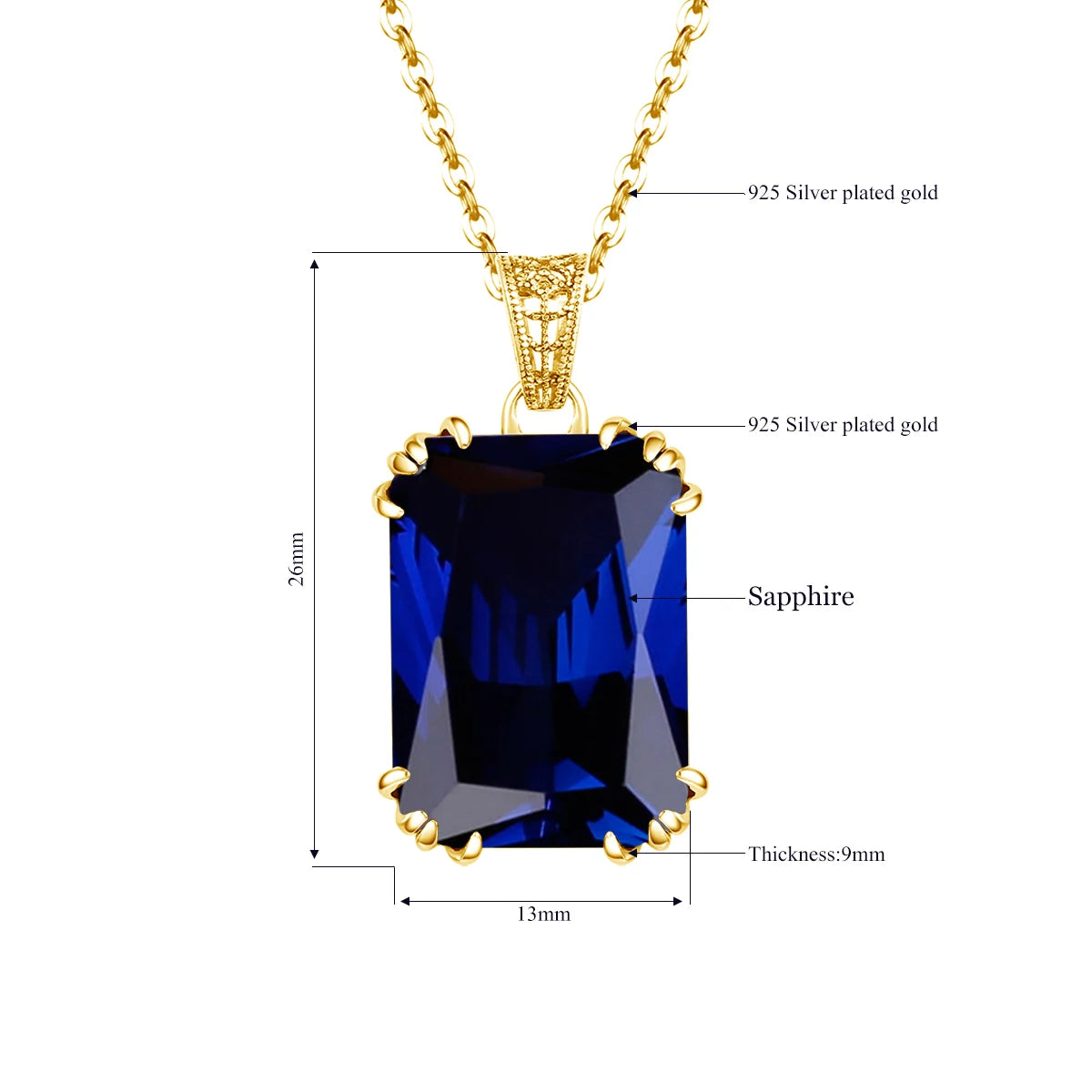 925 Silver, Blue Sapphire Necklace Pendant For Women...Certificate Included