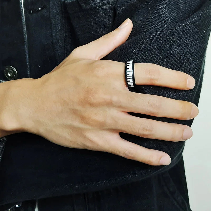 UNIQUE, Unisex, Stainless Steel, Flat Profile, Two Tone Keyboard Ring