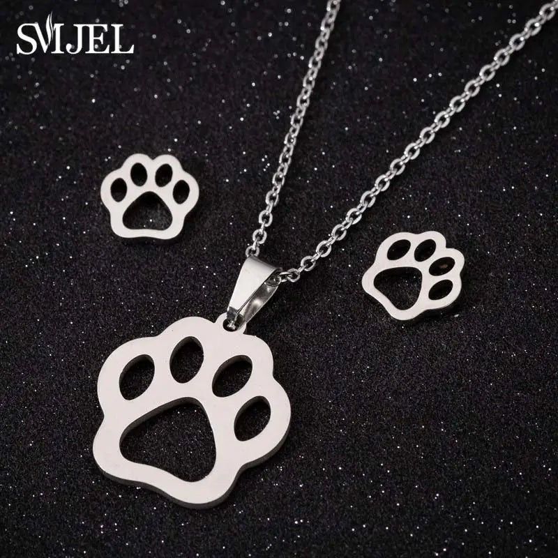 Stainless Steel, Paw Necklace Earrings for Women, Fashion By, SMJEL