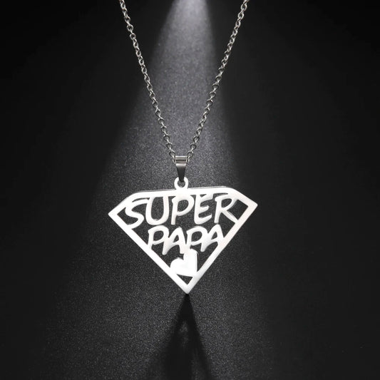 Cazador'S, "Super Papa/Mama", Stainless Steel Pendant Necklace for Men & Woman