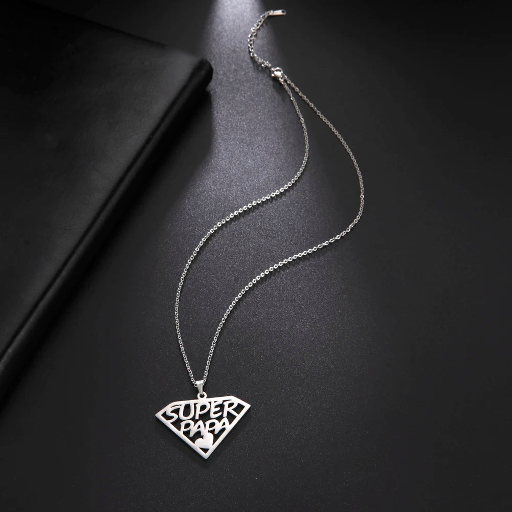 Cazador'S, "Super Papa/Mama", Stainless Steel Pendant Necklace for Men & Woman