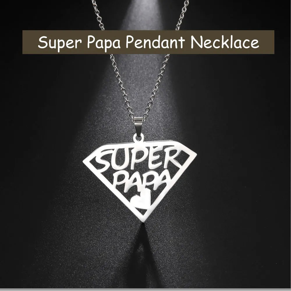 Cazador'S, "Super Papa/Mama", Stainless Steel Pendant Necklace for Men & Woman