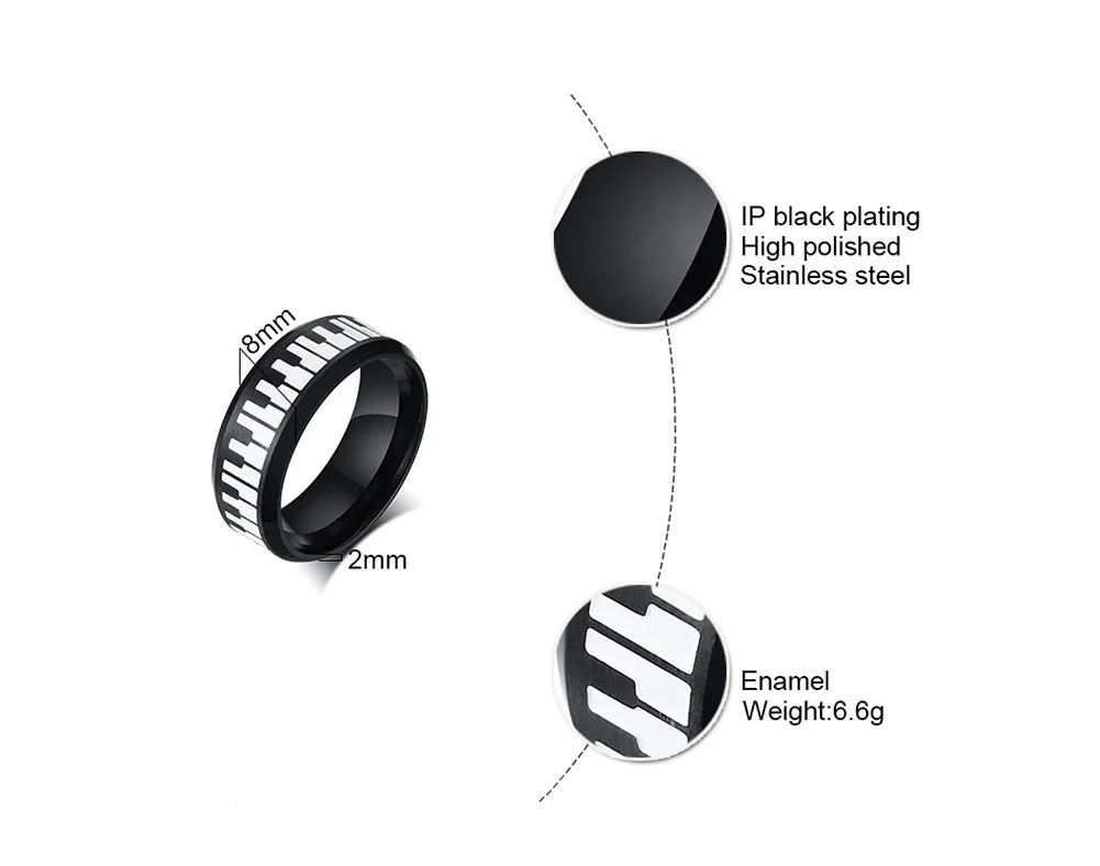 UNIQUE, Unisex, Stainless Steel, Flat Profile, Two Tone Keyboard Ring