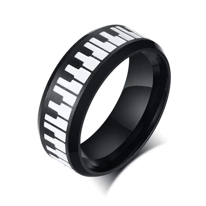 UNIQUE, Unisex, Stainless Steel, Flat Profile, Two Tone Keyboard Ring