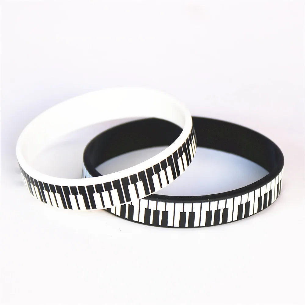 Black & White, Silicone Printed, Music Note Piano Keyboard Bracelet For Music Lovers