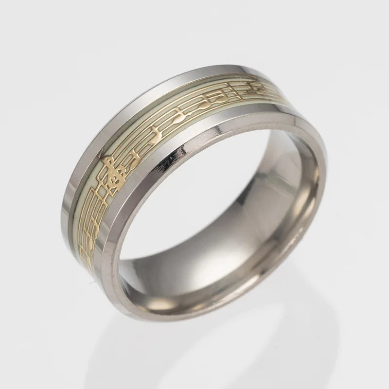 Unisex, Stainless Steel, Music Stave, Luminous, Fluorescent, Glowing, Music Letter Ring