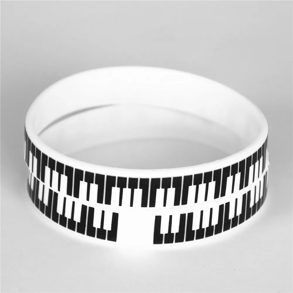Black & White, Silicone Printed, Music Note Piano Keyboard Bracelet For Music Lovers
