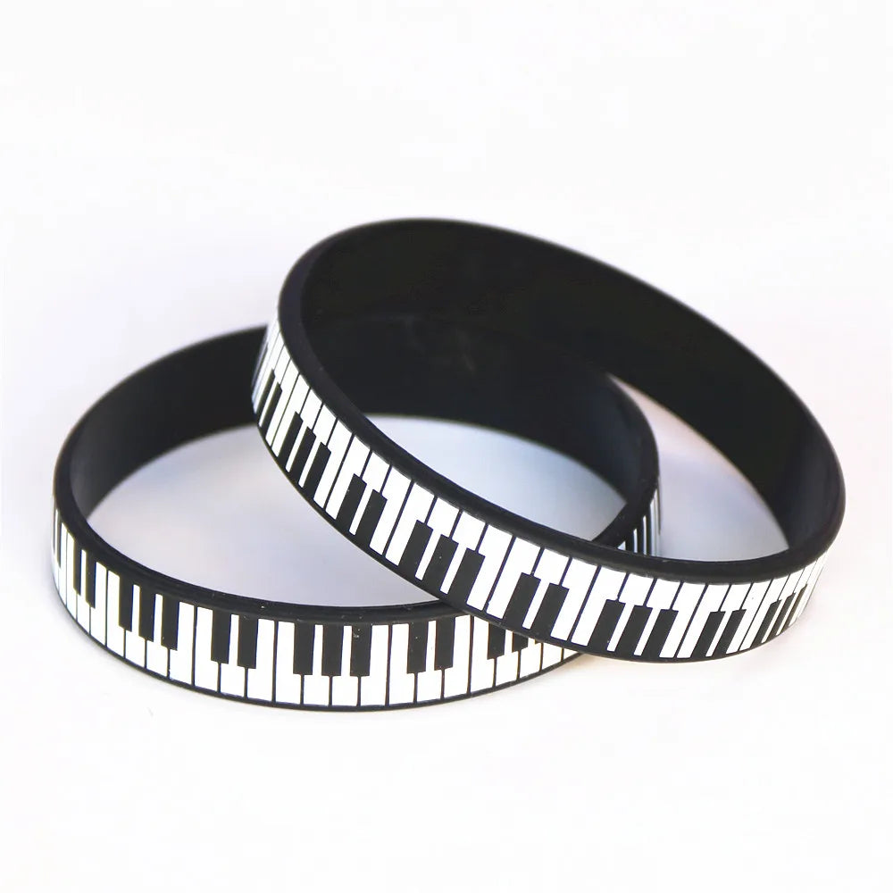 Black & White, Silicone Printed, Music Note Piano Keyboard Bracelet For Music Lovers