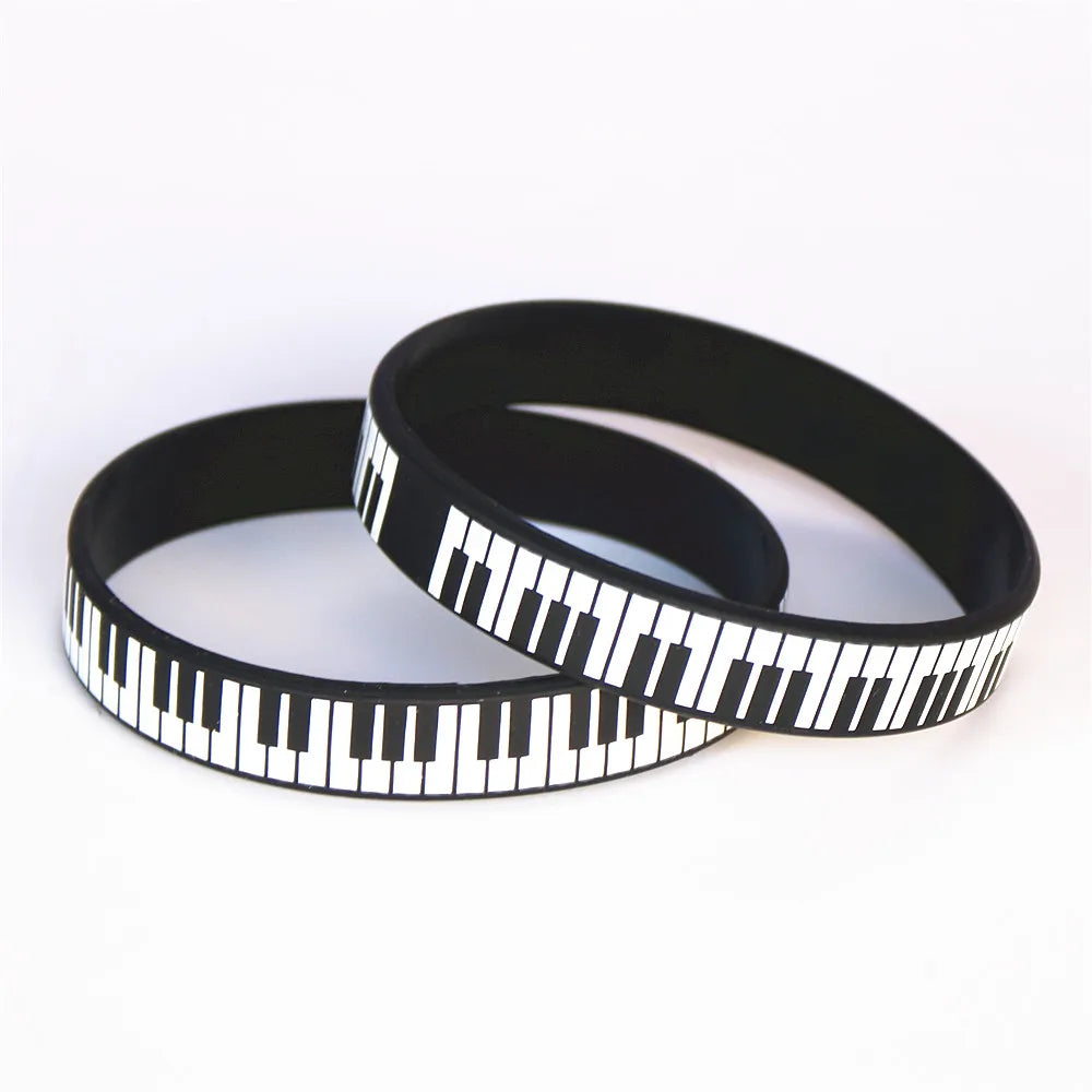 Black & White, Silicone Printed, Music Note Piano Keyboard Bracelet For Music Lovers