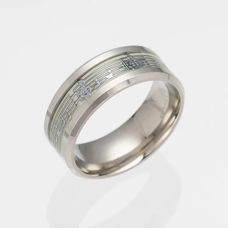 Unisex, Stainless Steel, Music Stave, Luminous, Fluorescent, Glowing, Music Letter Ring