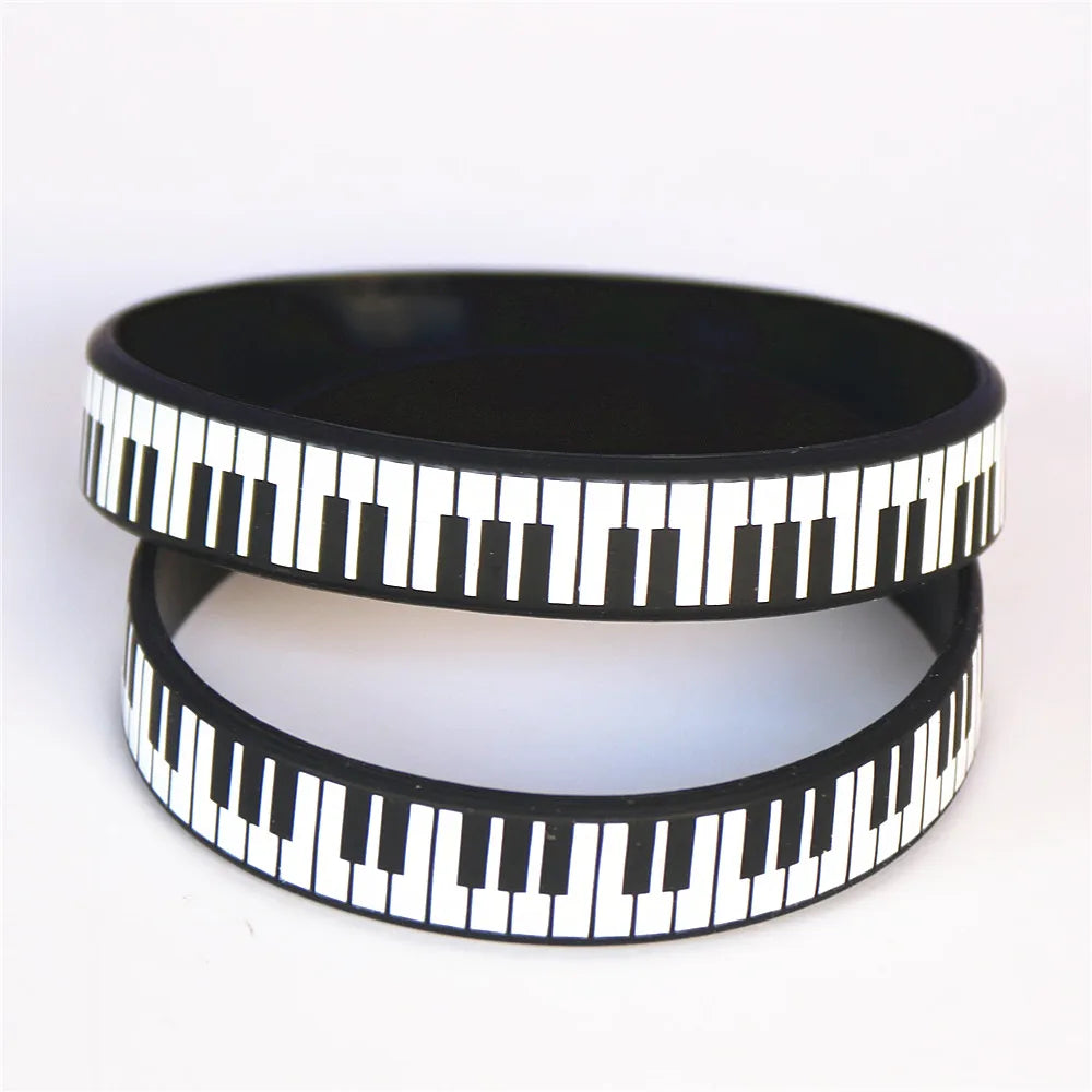 Black & White, Silicone Printed, Music Note Piano Keyboard Bracelet For Music Lovers