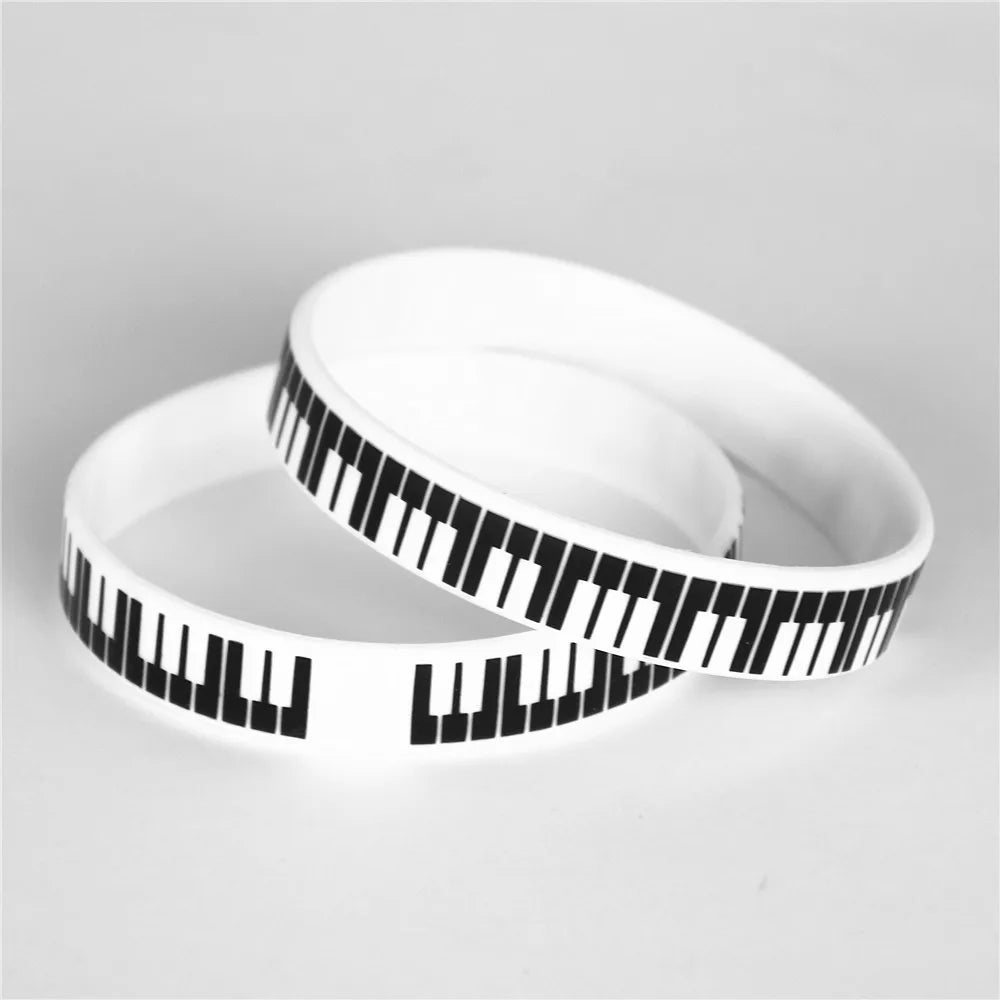 Black & White, Silicone Printed, Music Note Piano Keyboard Bracelet For Music Lovers