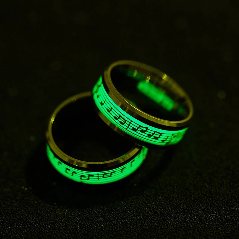 Unisex, Stainless Steel, Music Stave, Luminous, Fluorescent, Glowing, Music Letter Ring